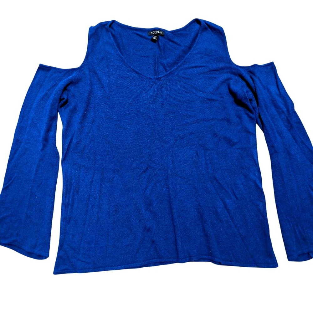 Roz & Ali Womens Plus 2X Royal Blue V‎ Neck Cold Shoulder Sexy Sweater EUC